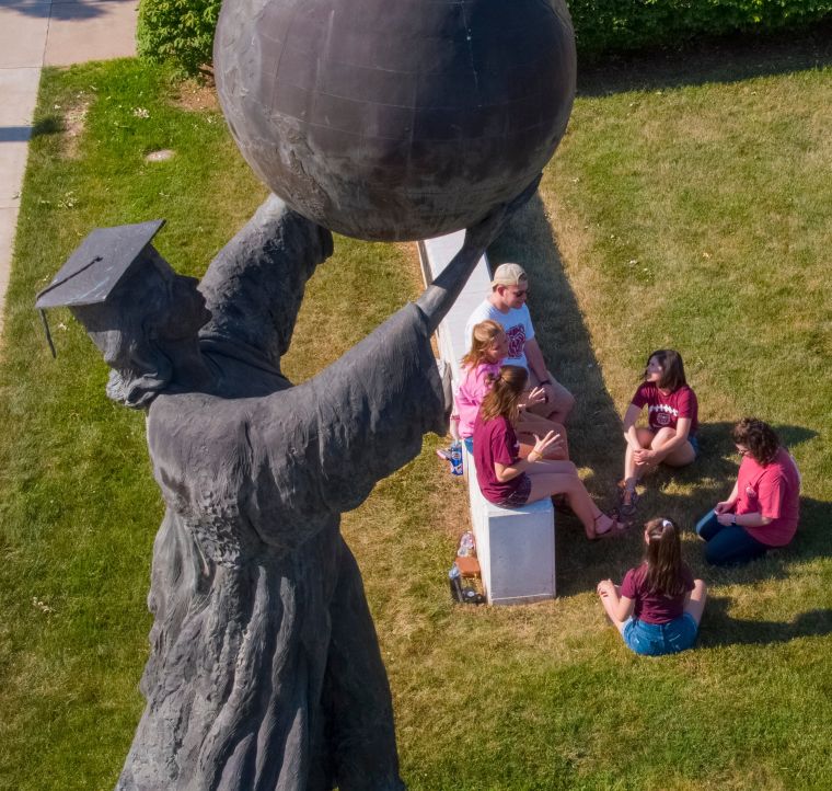 Ariel view of citizen scholar statue
